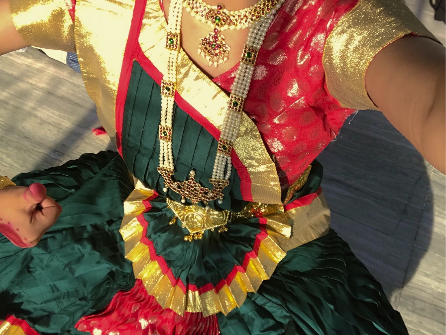close-up of a bharatanatyam costume